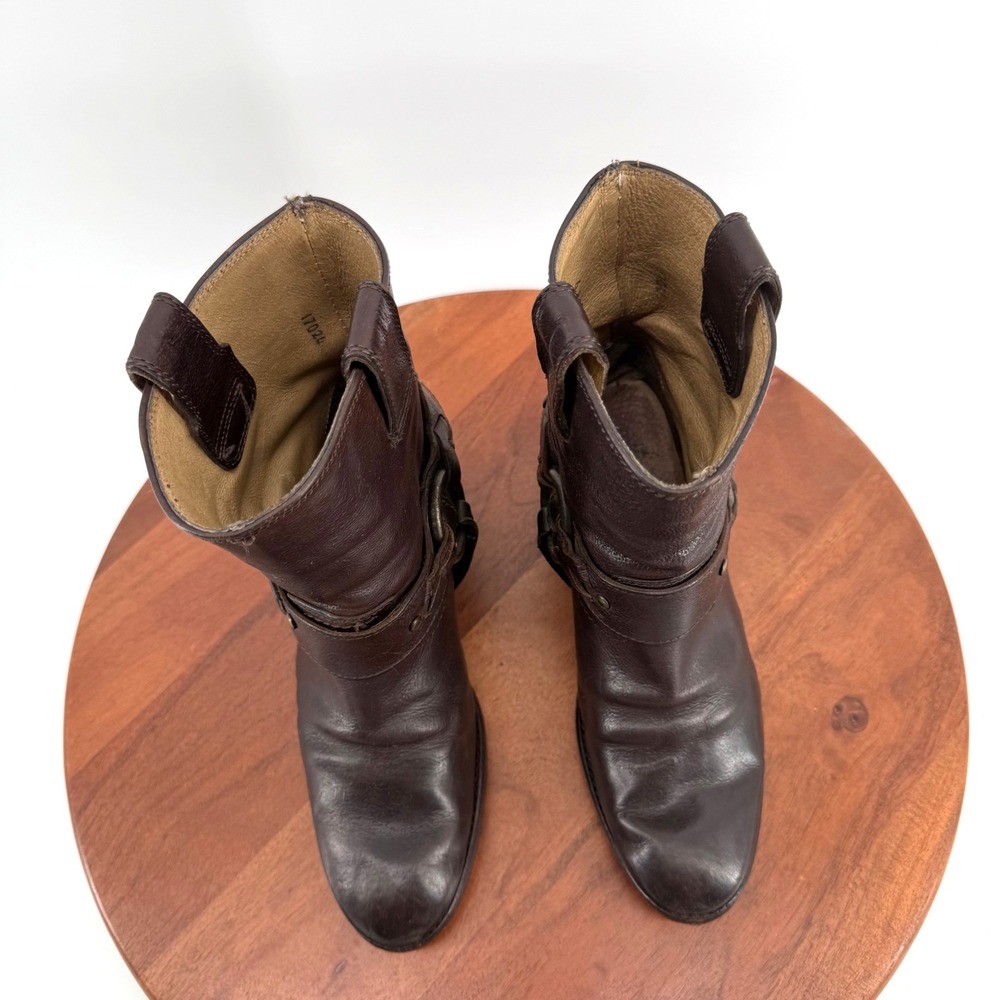 Frye Harness 4001 Ankle Boots Dark Brown Leather Moto Biker Resoled Women 6B - Picture 6 of 14